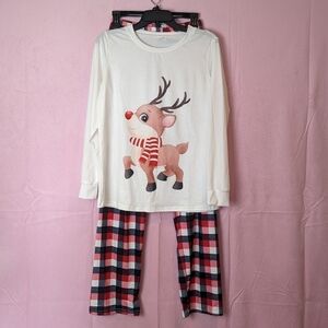 Christmas Plaid Pants and Matching Reindeer Top Pajama Set